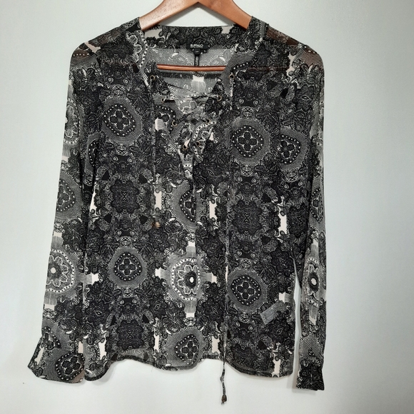 Buffalo David Bitton Black & White Chiffon Long Sleeve Top - Picture 1 of 6